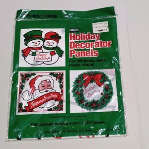 Vintage Allied Plastic Holiday Decorator Panels-Santa-Snowmen-Wreath-Christmas